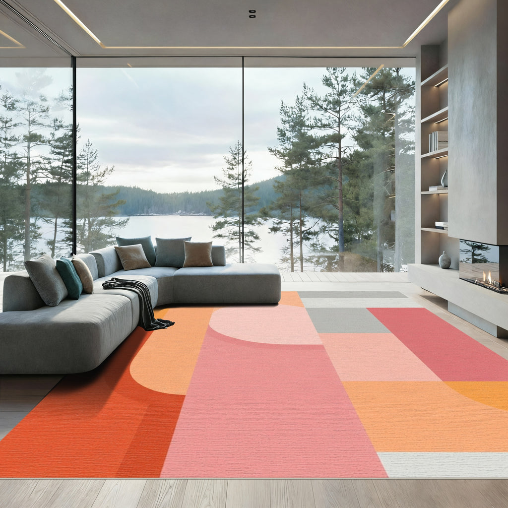 Soft Geometric Pastel Mid-Century Modern Rug