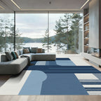Deep Blue Abstract Geometric Blocks Rug