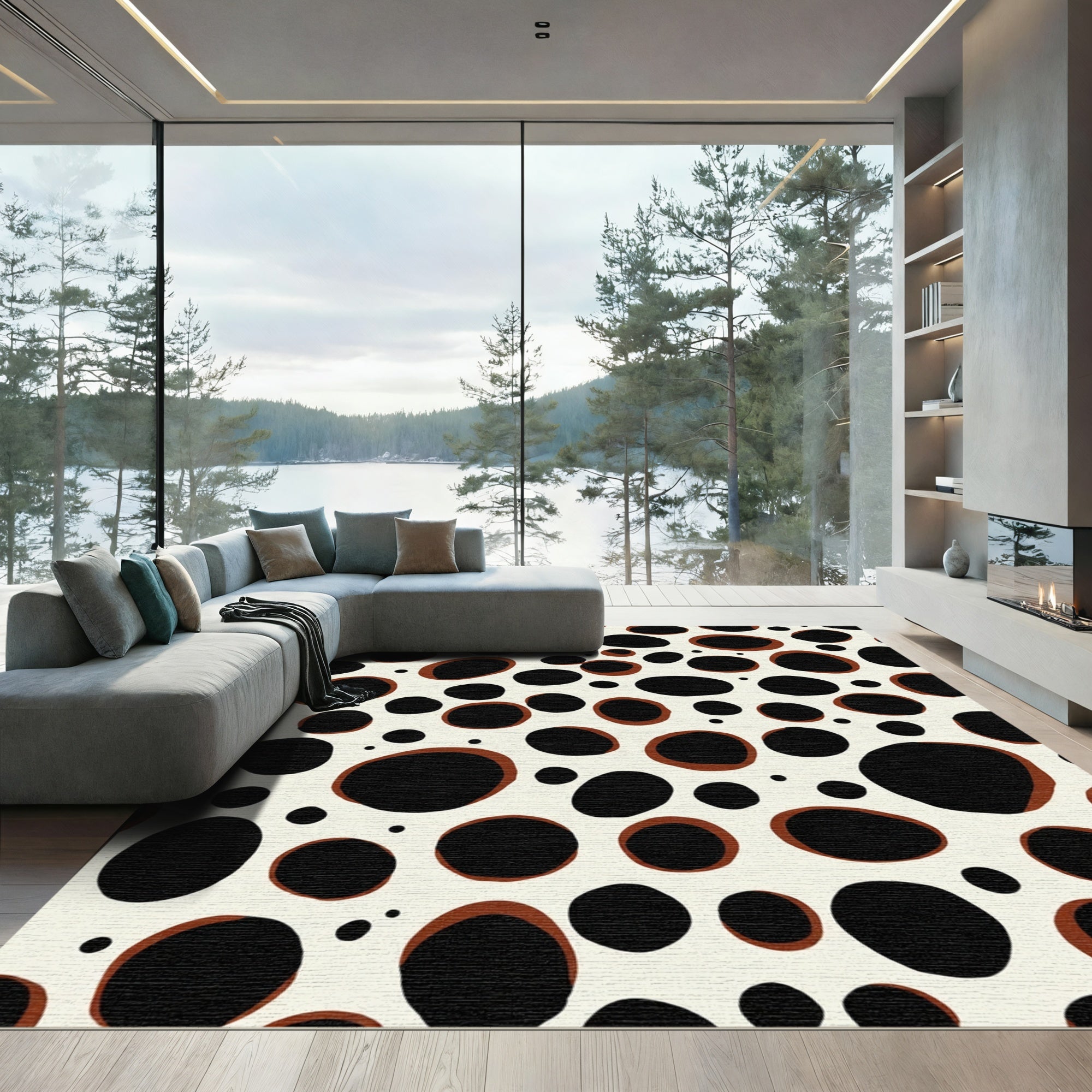 Brown Black Spotty Oval Collage Rug