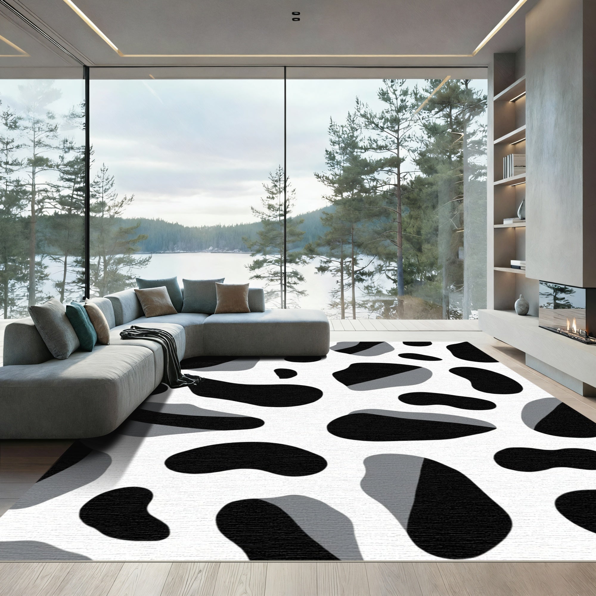 Black Gray Irregular Spots Rug