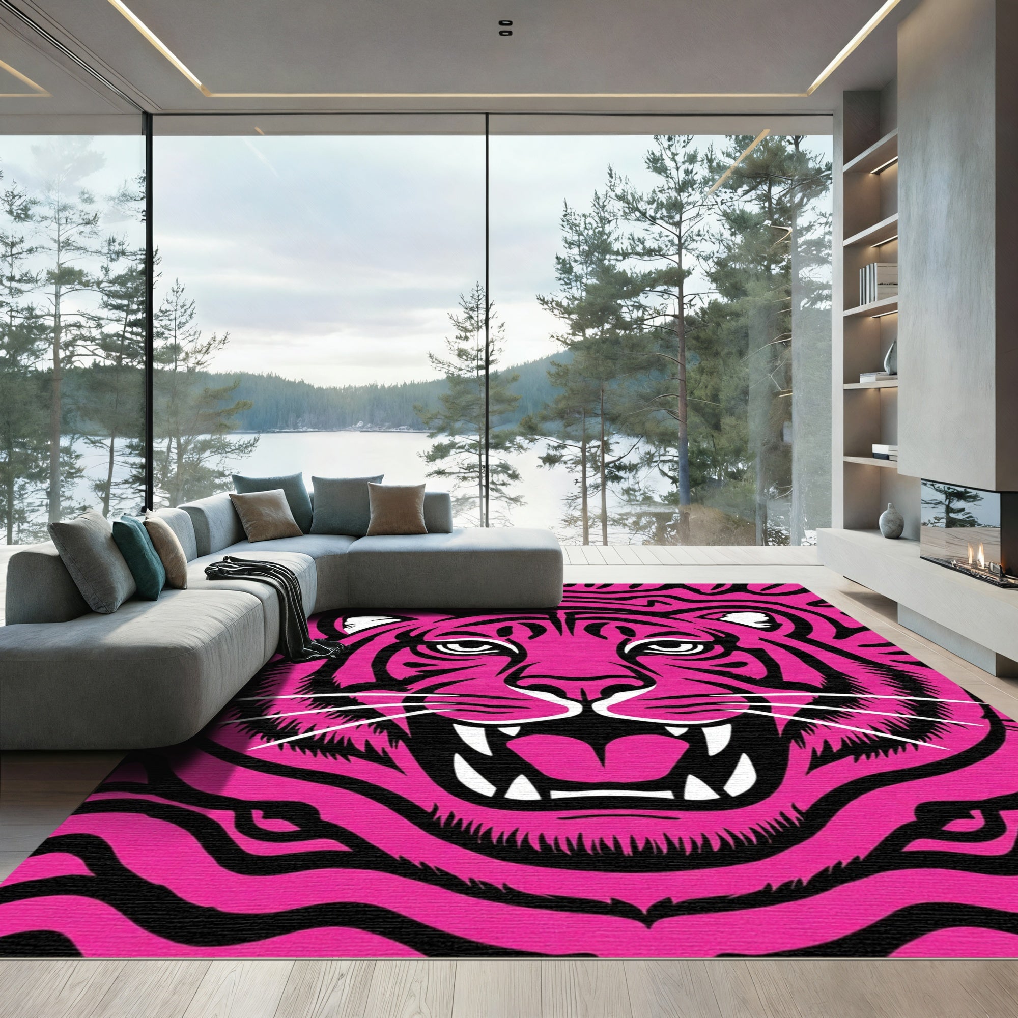Vibrant Pink Fierce Tiger Face Rug