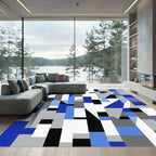Abstract Blue Gray Geometric Blocks Rug
