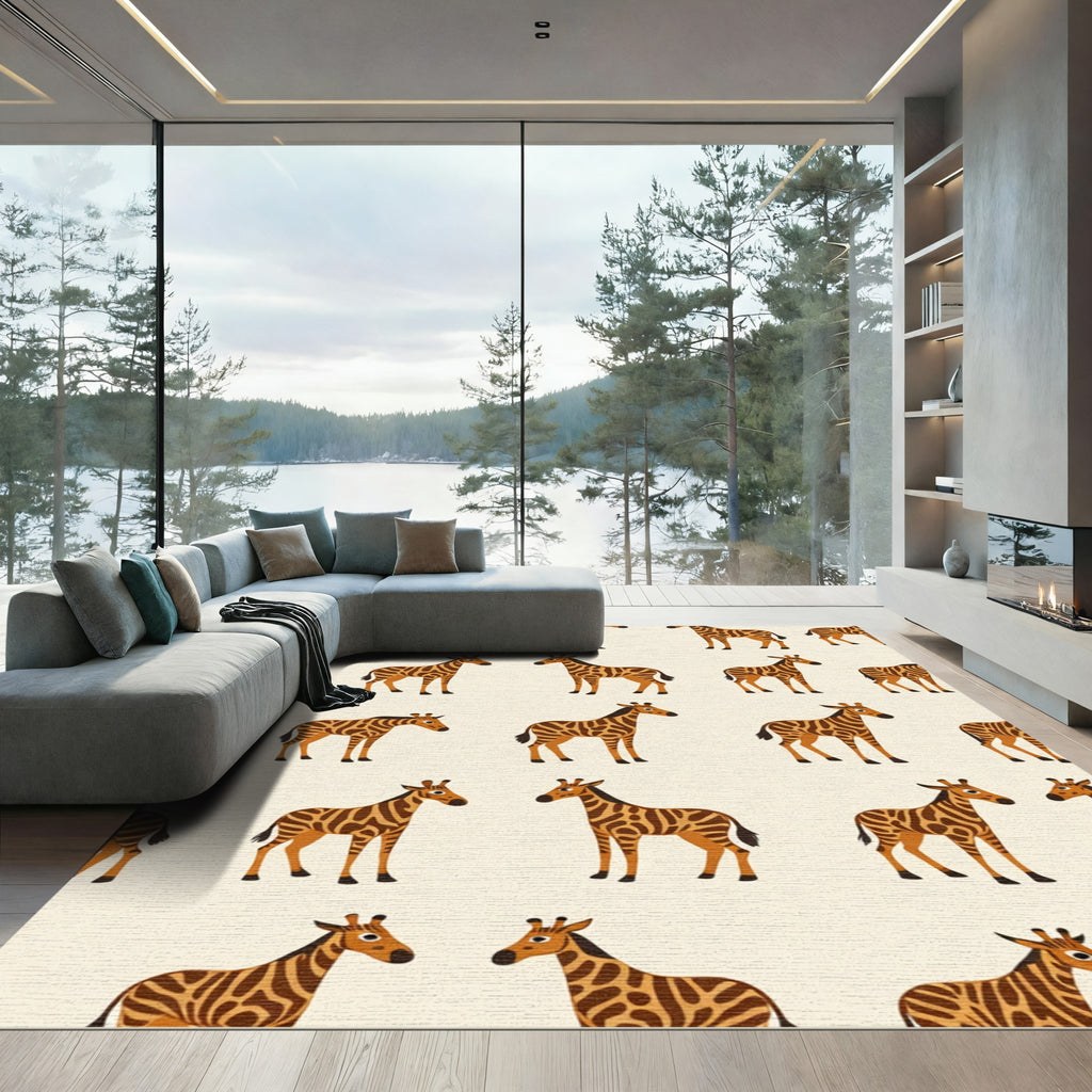 Whimsical Giraffe Safari Animal Repeat Rug