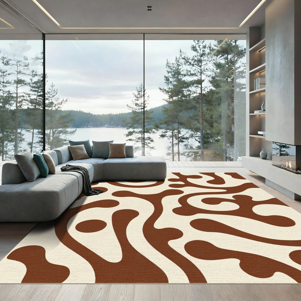 Retro Cream Brown Swirl Organic Rug