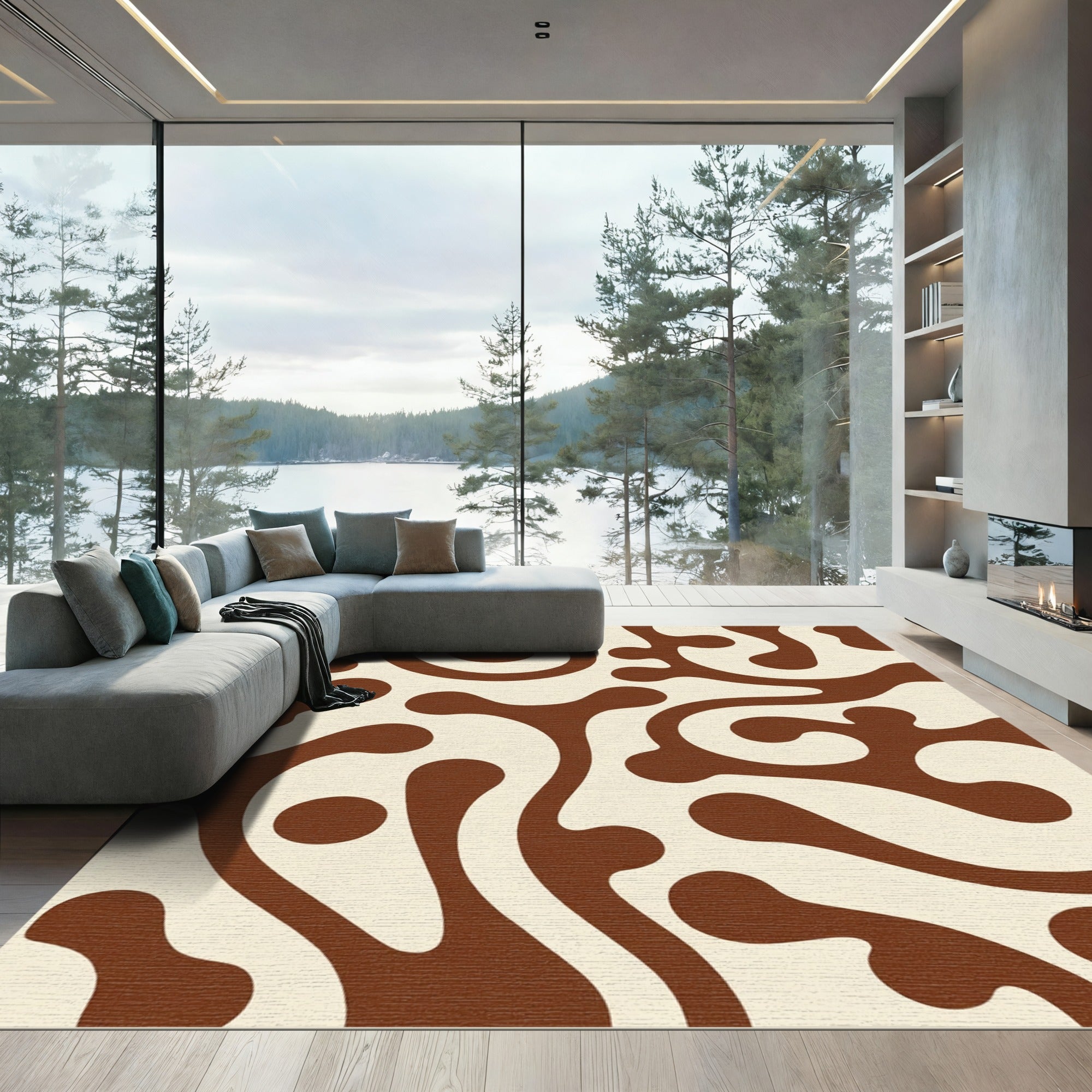 Retro Cream Brown Swirl Organic Rug