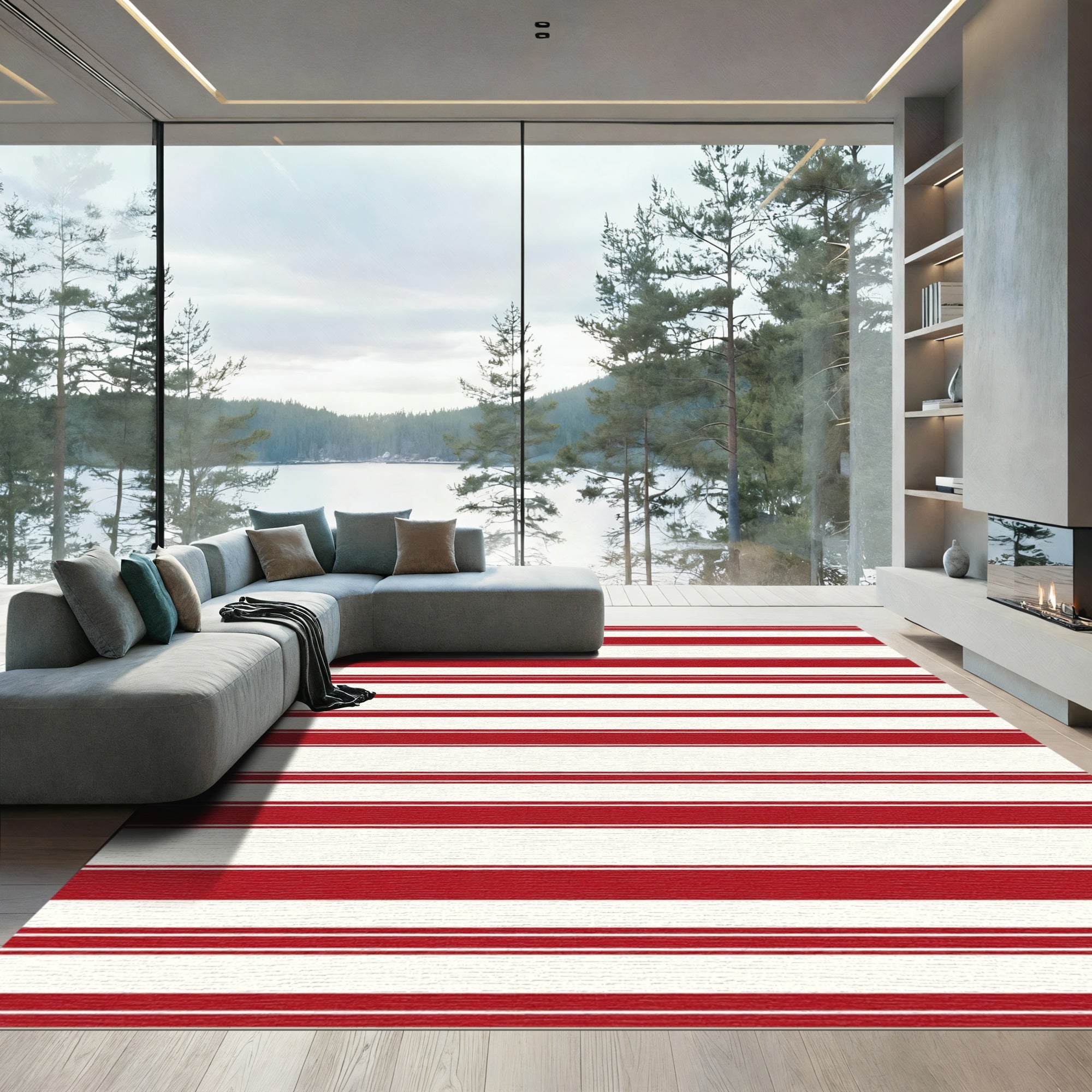 Classic Red White Stripe Area Rug