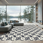 Cream Ink Floral Block Print Rug
