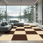 Brown Cream Checkerboard Squares Rug