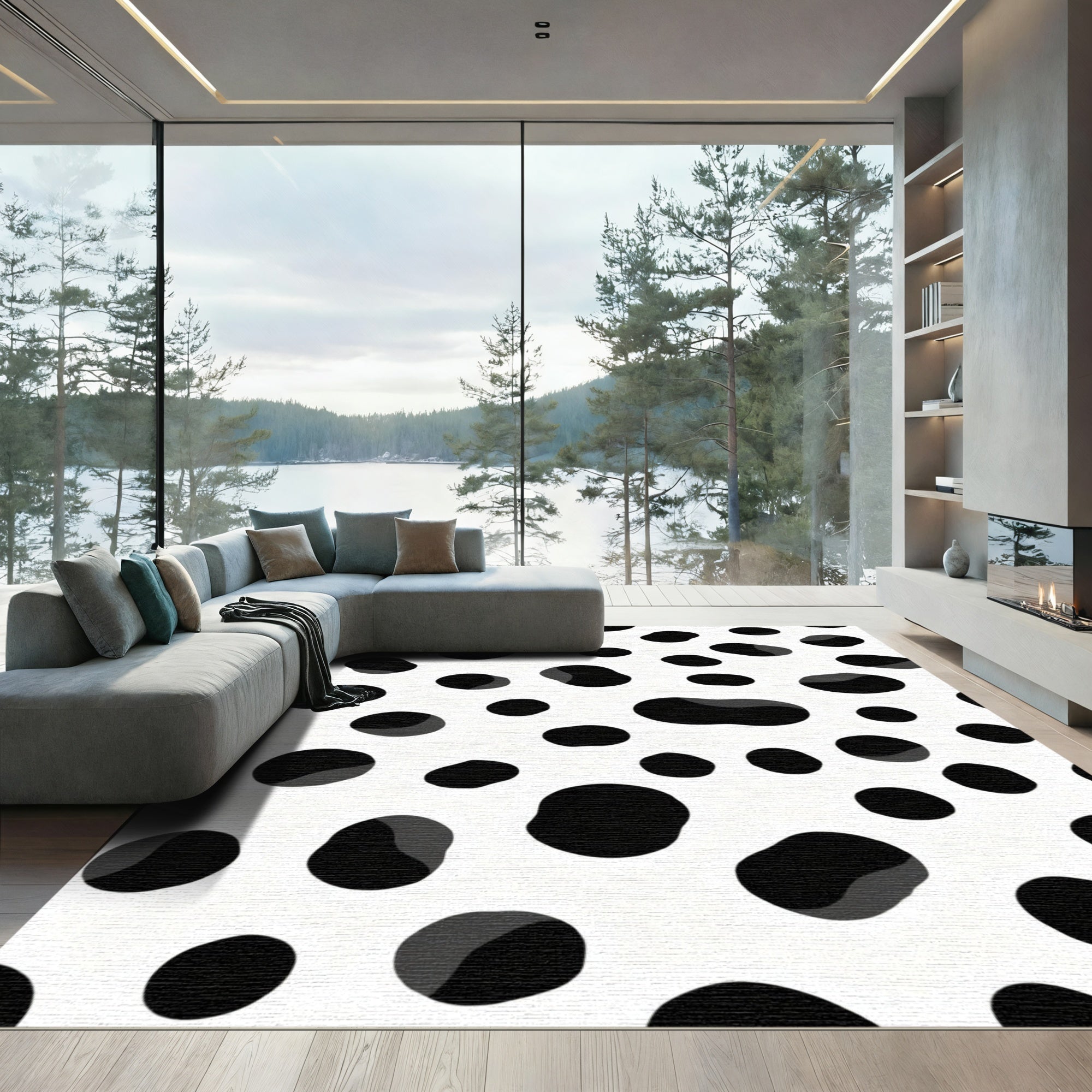 Black White Spot Abstract Rug