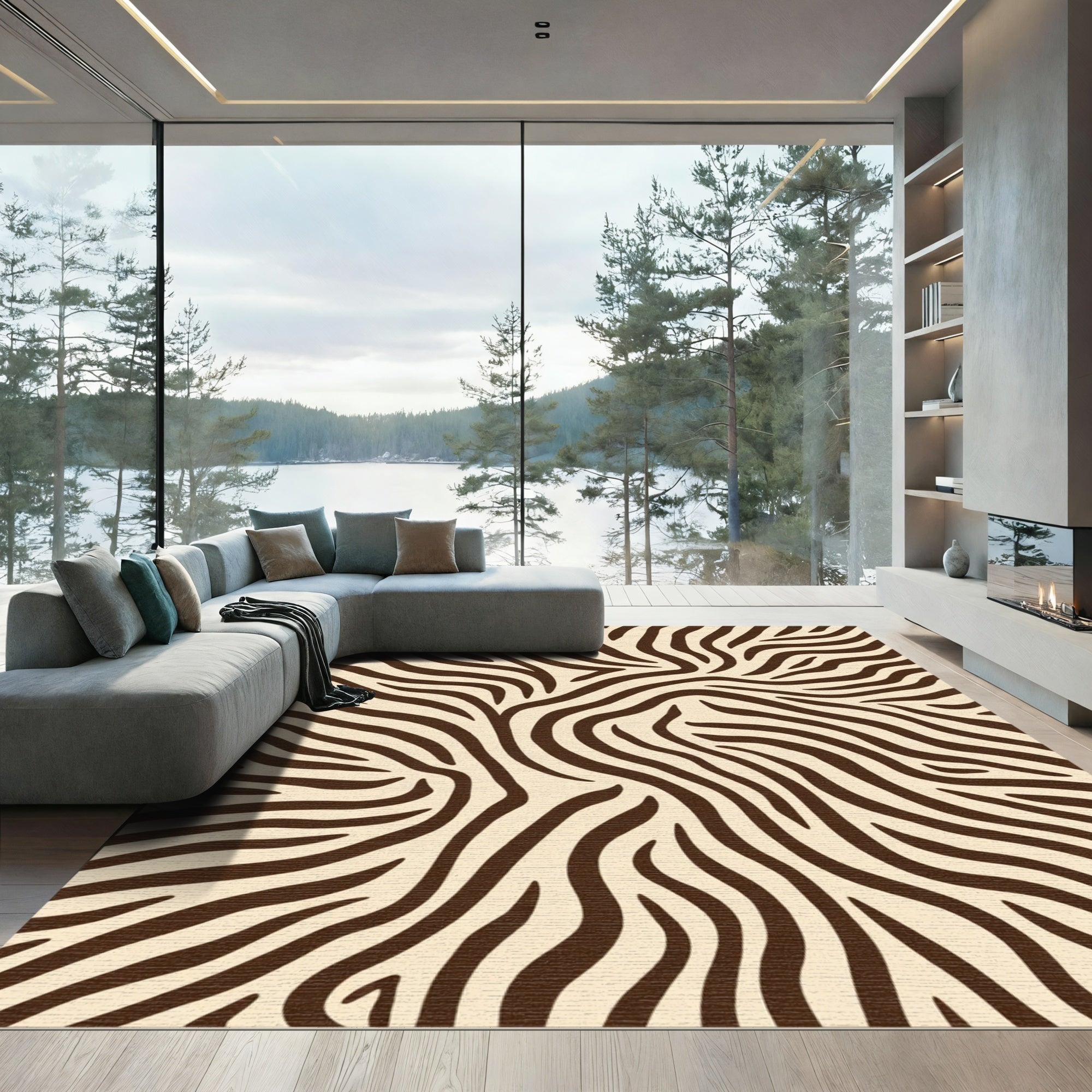 Brown Cream Wild Zebra Stripes Rug