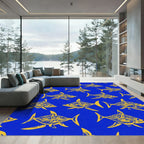 Golden Tribal Shark Blue Area Rug
