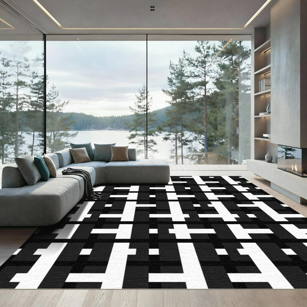 Monochromatic Geometric Weave Statement Rug