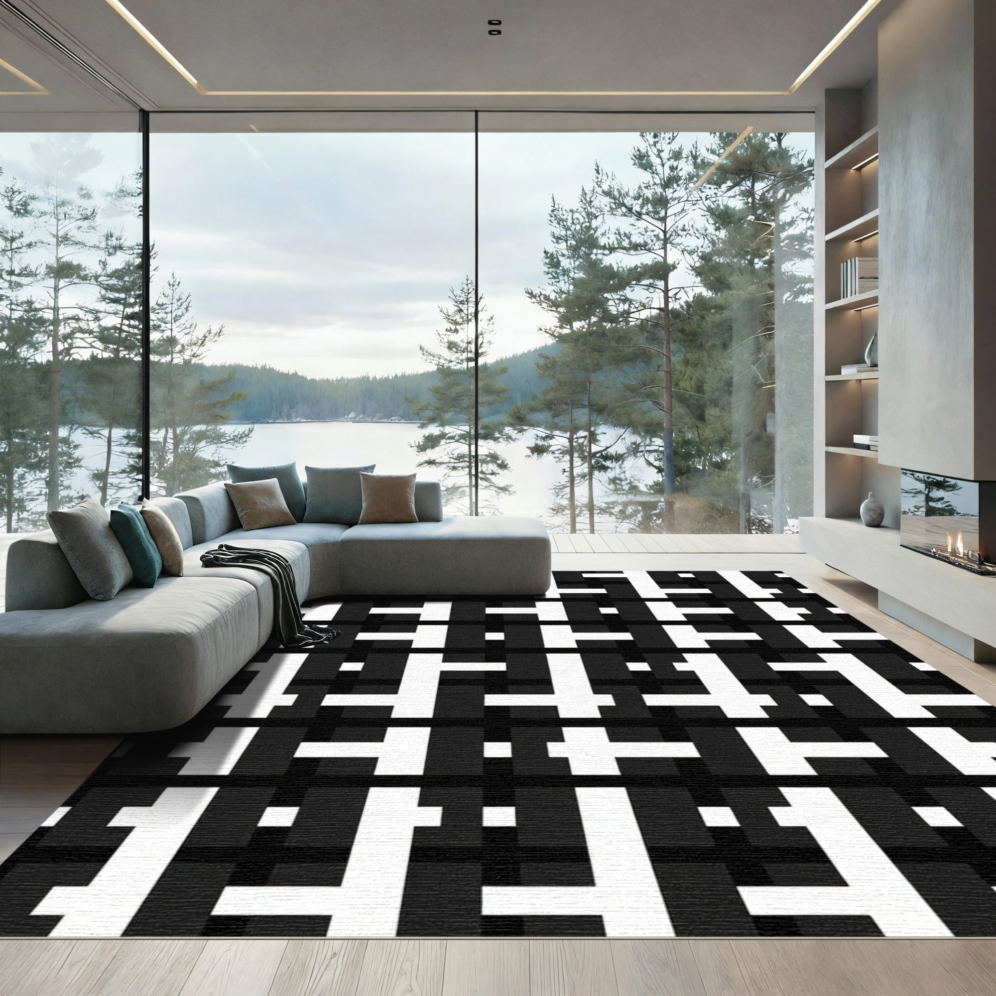 Monochromatic Geometric Weave Statement Rug