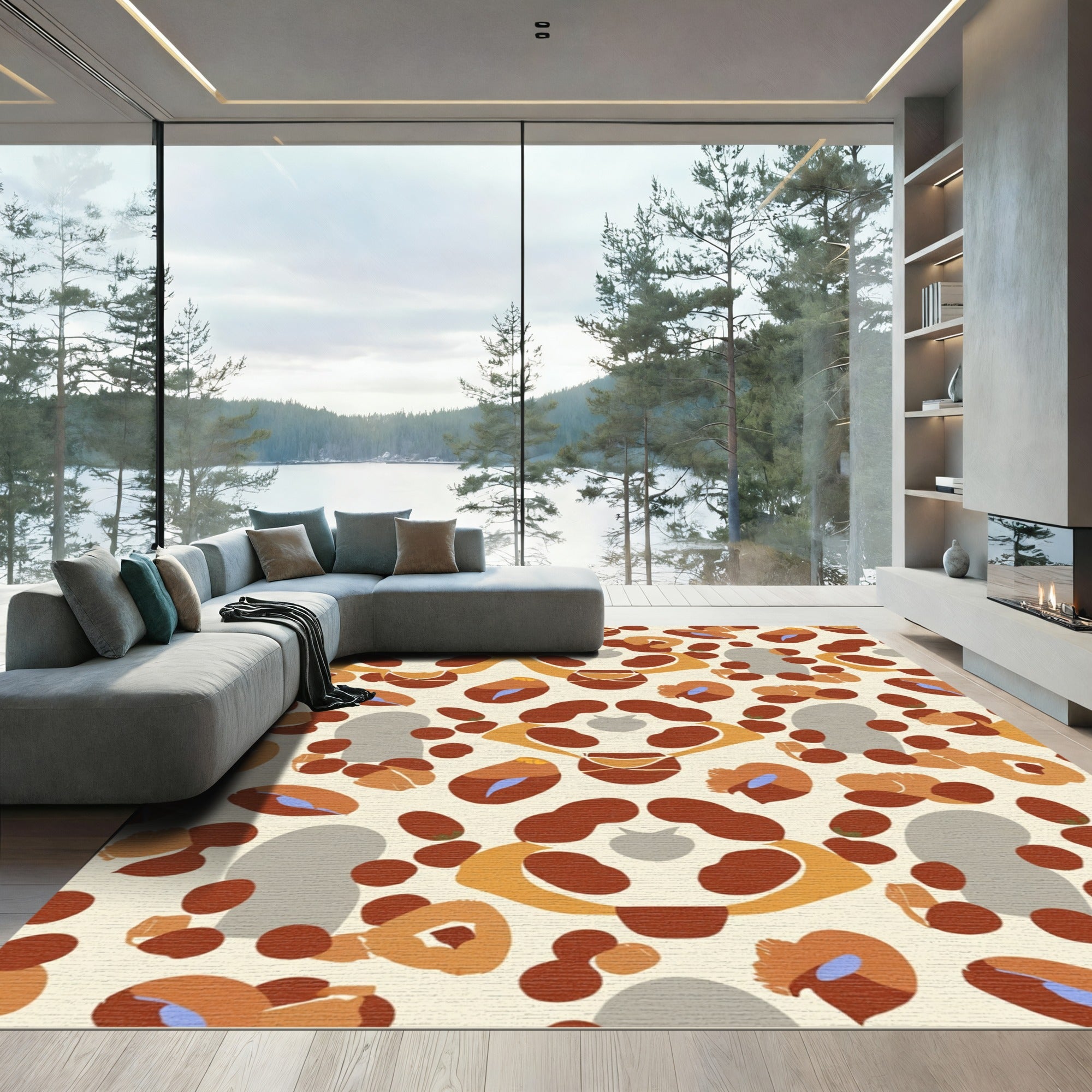 Abstract Terracotta Organic Shapes Rug