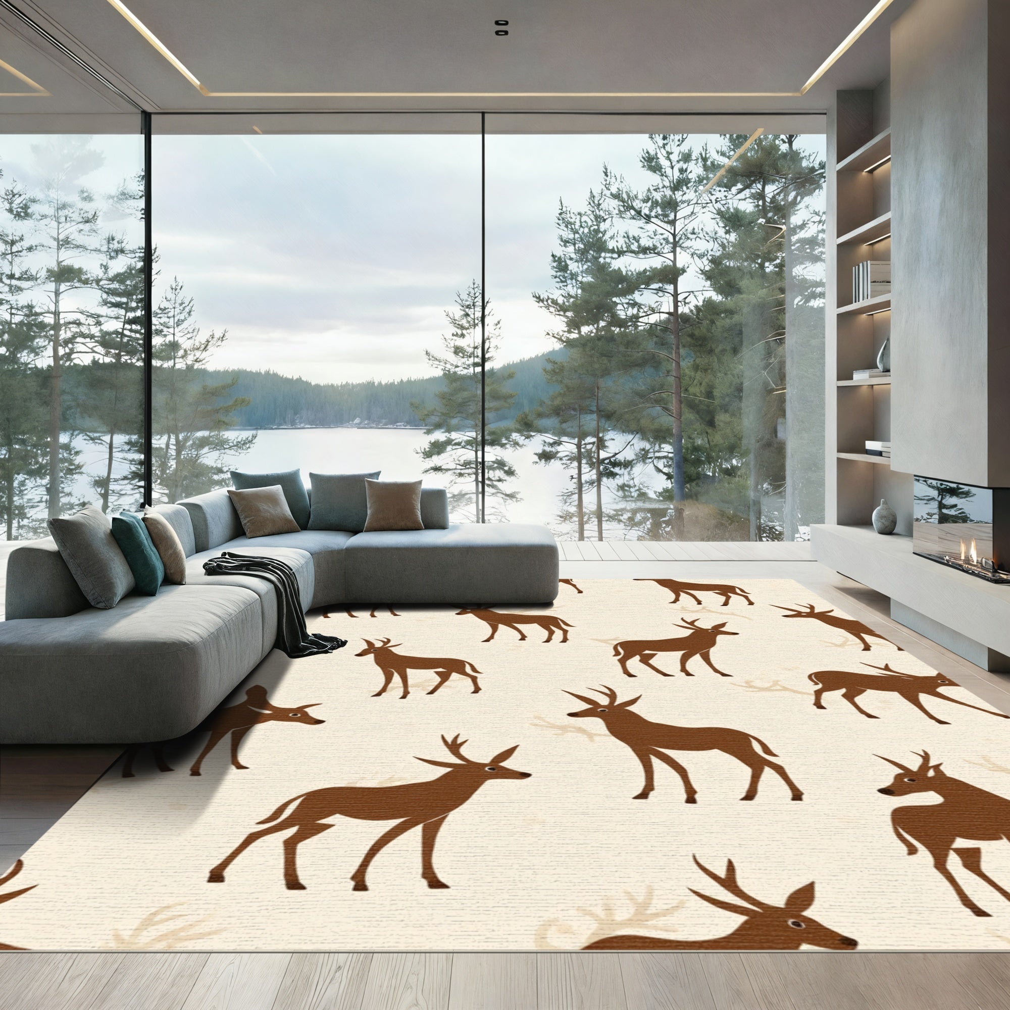 Brown Deer Repeating Pattern Background Rug