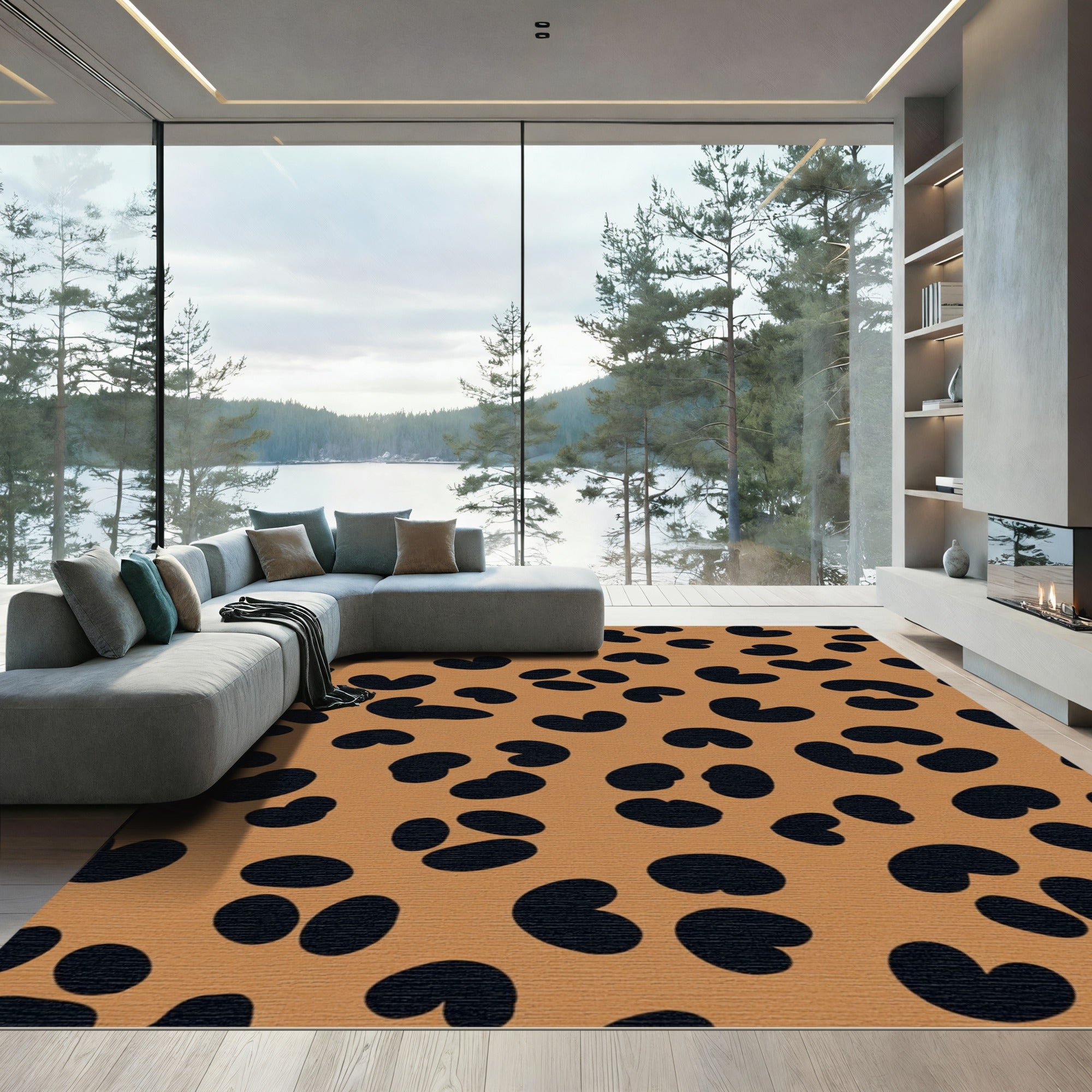 Bronze Black Leopard Print Spots Rug