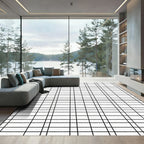 Classic Black White Grid Lines Rug