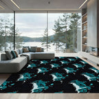 Teal and Black Organic Fluid Shapes Rug