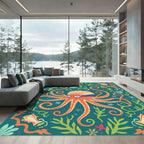Whimsical Octopus Garden Teal Rug