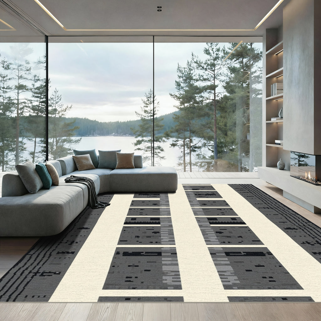 Striped Vertical Gray Geometric Panel Rug