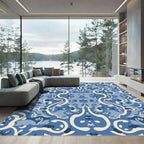 Blue Cream Abstract Symmetry Scroll Rug
