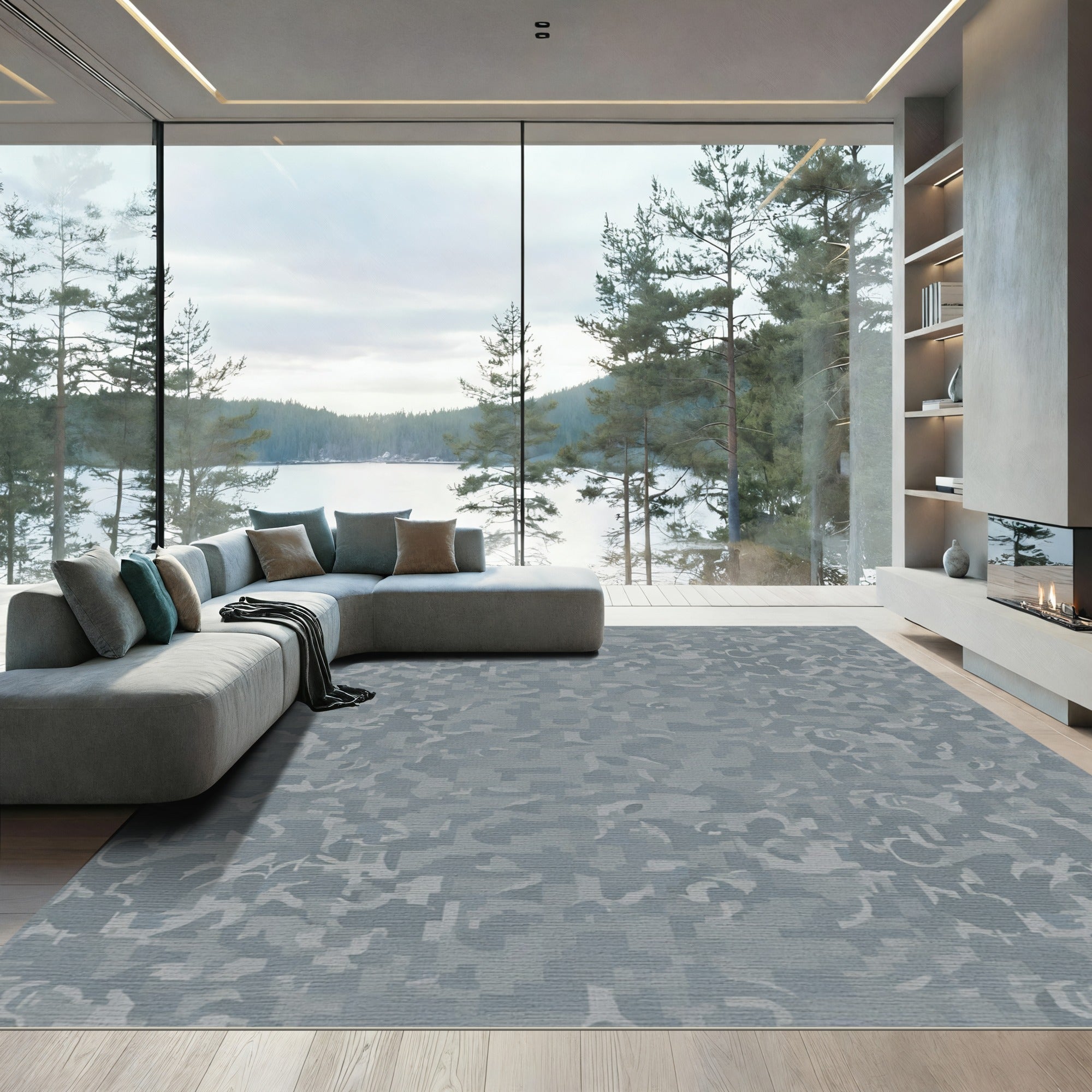 Subtle Gray Abstract Pixel Swirl Rug