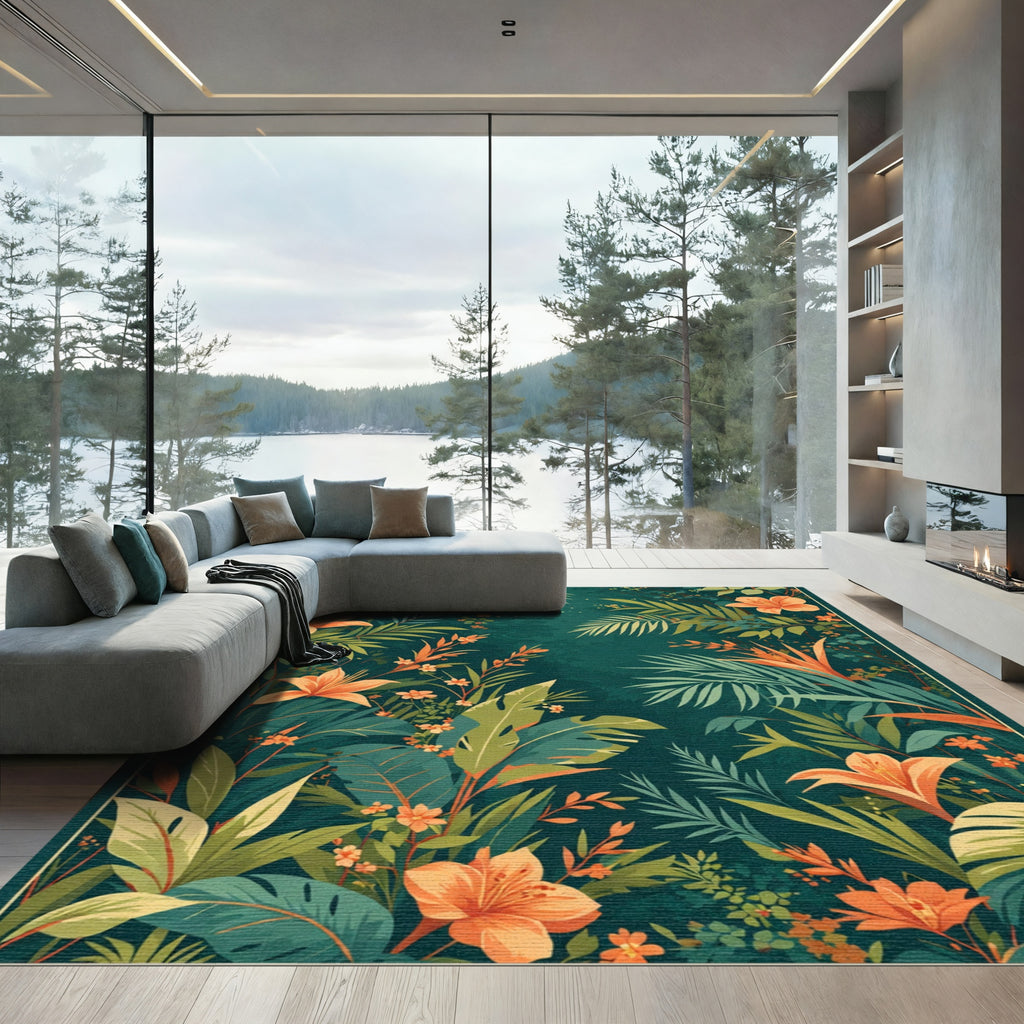 Vibrant Orange Lily Jungle Lushness Rug
