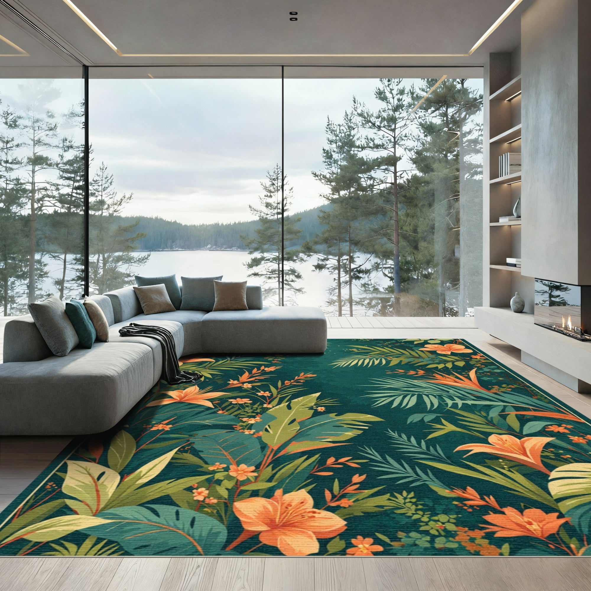 Vibrant Orange Lily Jungle Lushness Rug