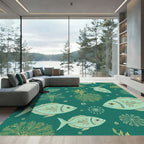 Teal Gold Underwater Fish Coral Rug