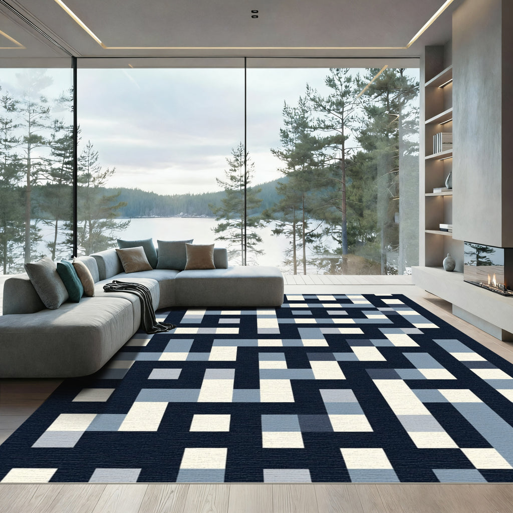 Navigational Maze Slate Blue Rug