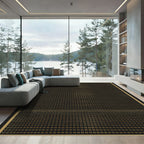 Gold Square Grid Border Rug