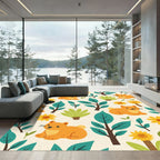Cute Orange Kittens Yellow Flowers Foliage Rug
