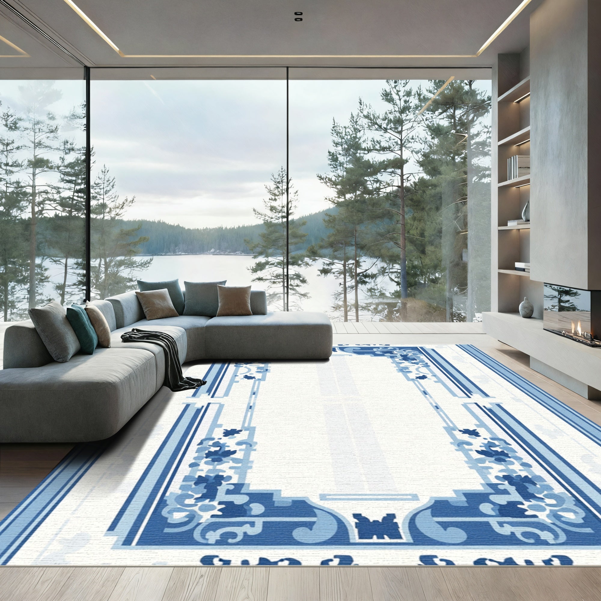Blue White Floral Archway Rug