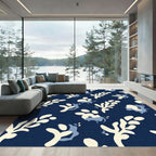 Navy Cream Abstract Botanical Folk Rug