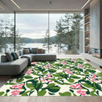 Whimsical Pink Flower Garden Foliage Rug