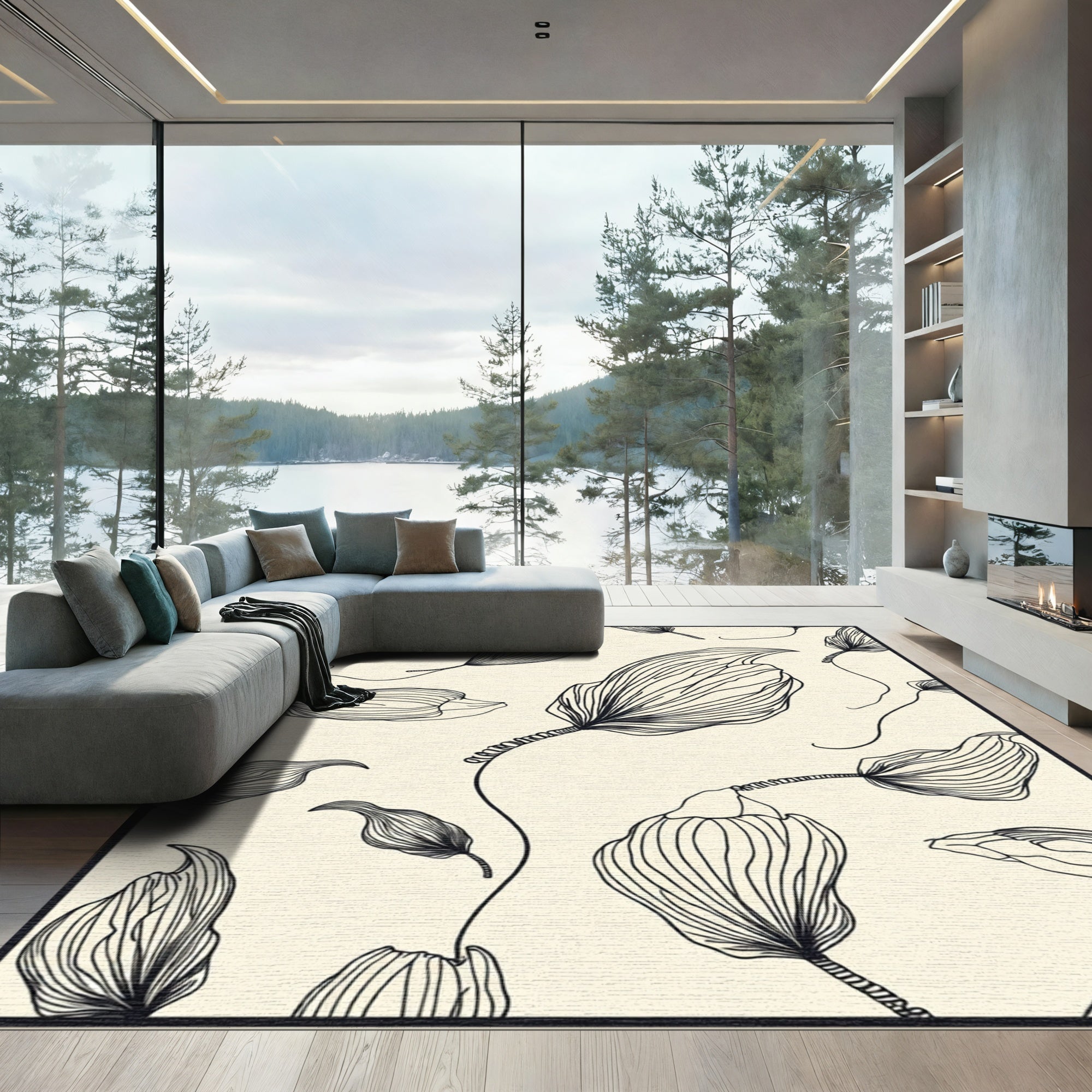 Mono Floral Line Sketch Rug