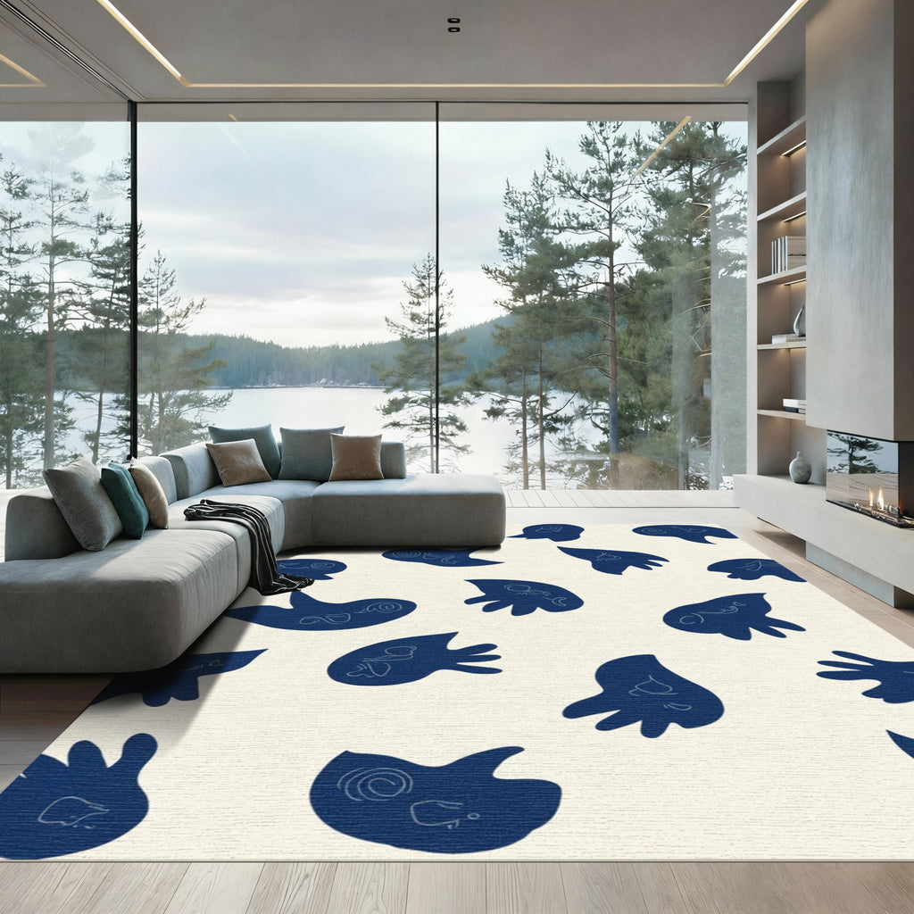 Deep Blue Abstract Organic Forms Rug