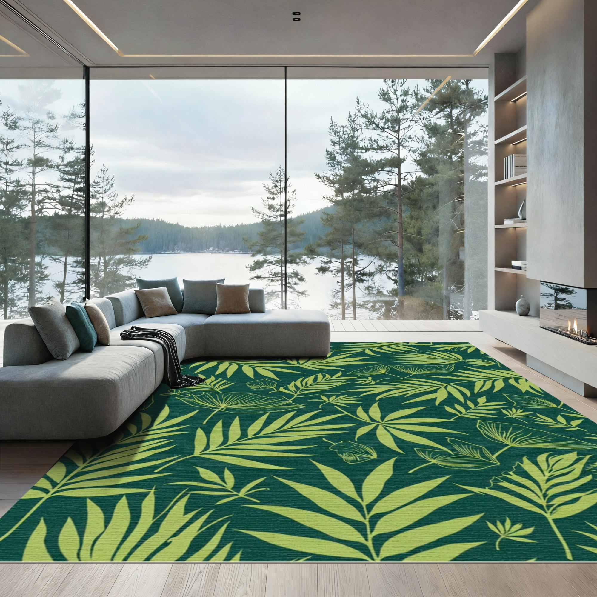 Emerald Green Tropical Foliage Rug