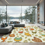 Whimsical Woodland Creatures and Leaves Rug