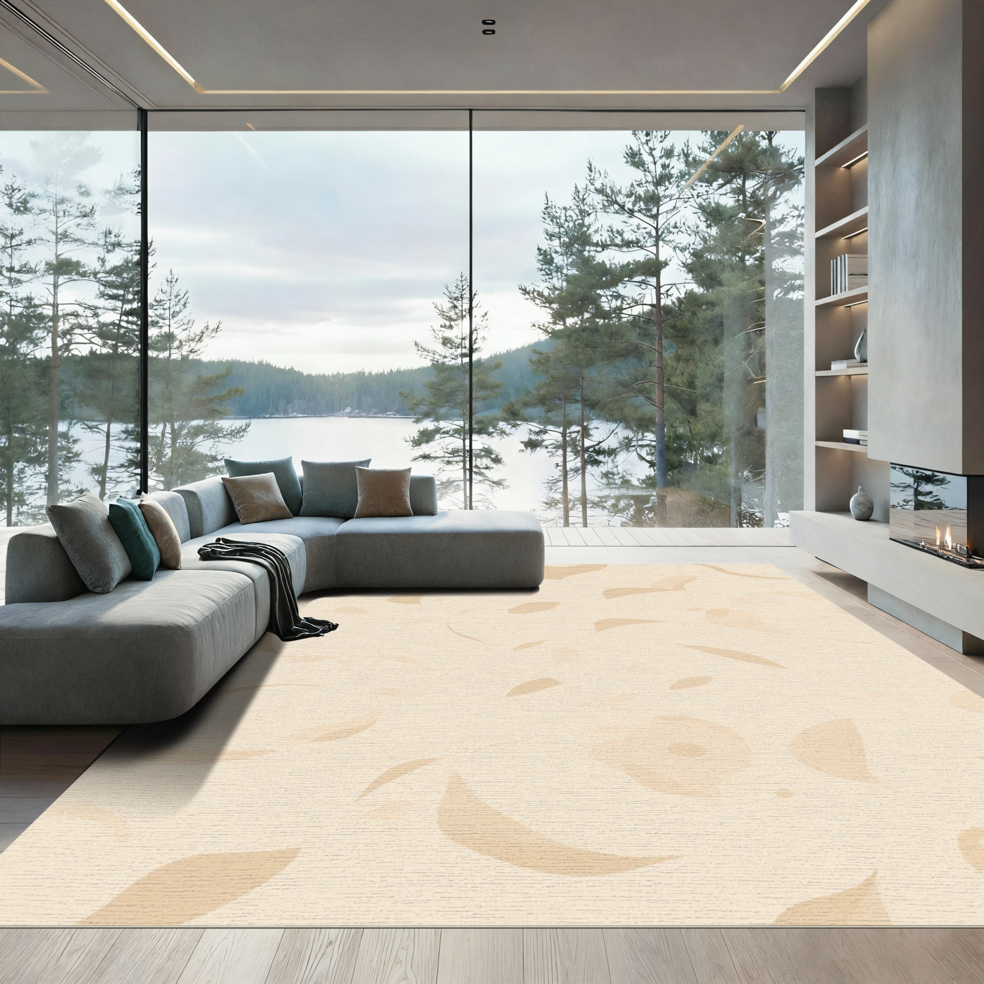 Soft Beige Organic Shape Abstract Rug