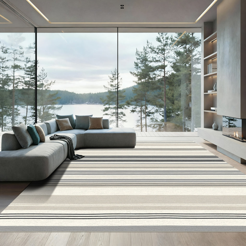 Neutral Beige Gray Striped Harmony Rug