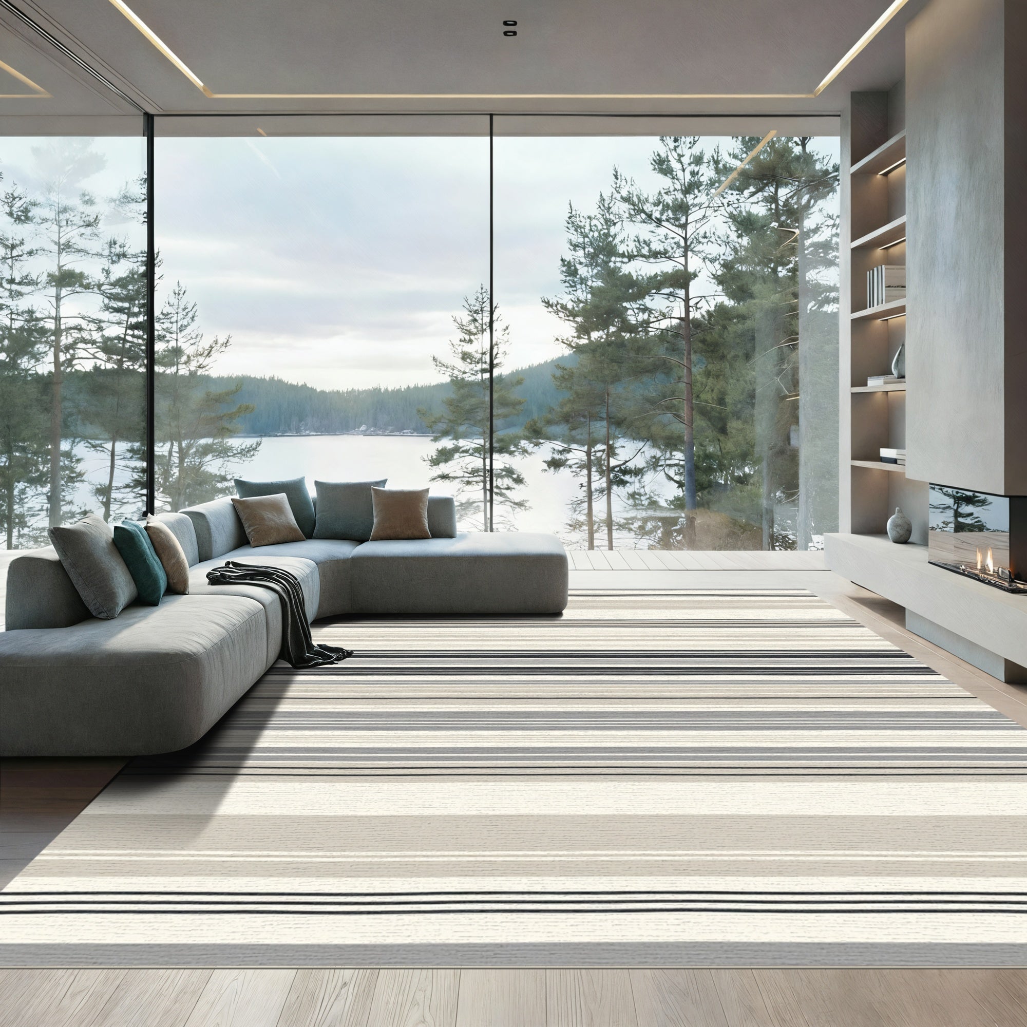 Neutral Beige Gray Striped Harmony Rug