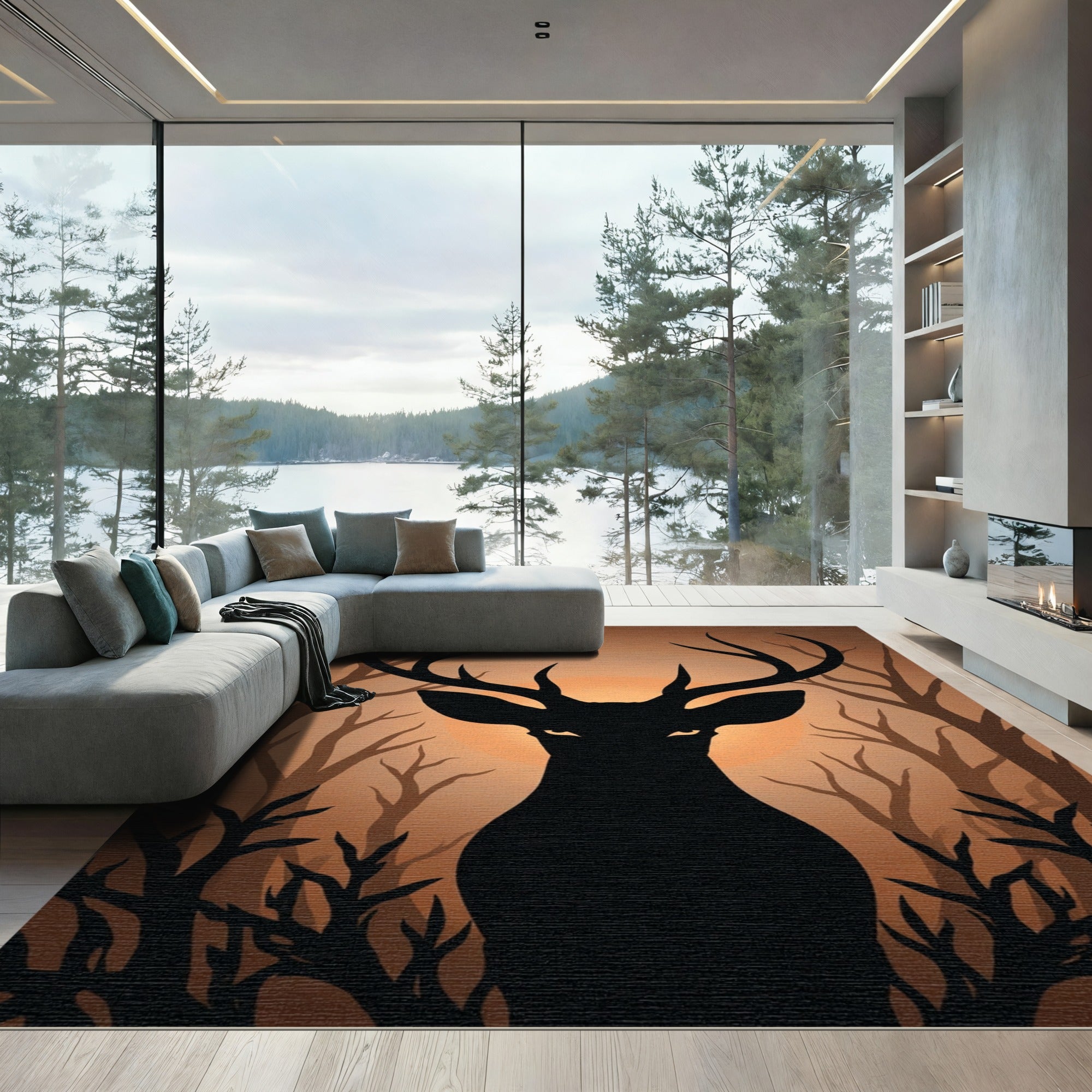 Mysterious Black Stag Forest Glow Rug