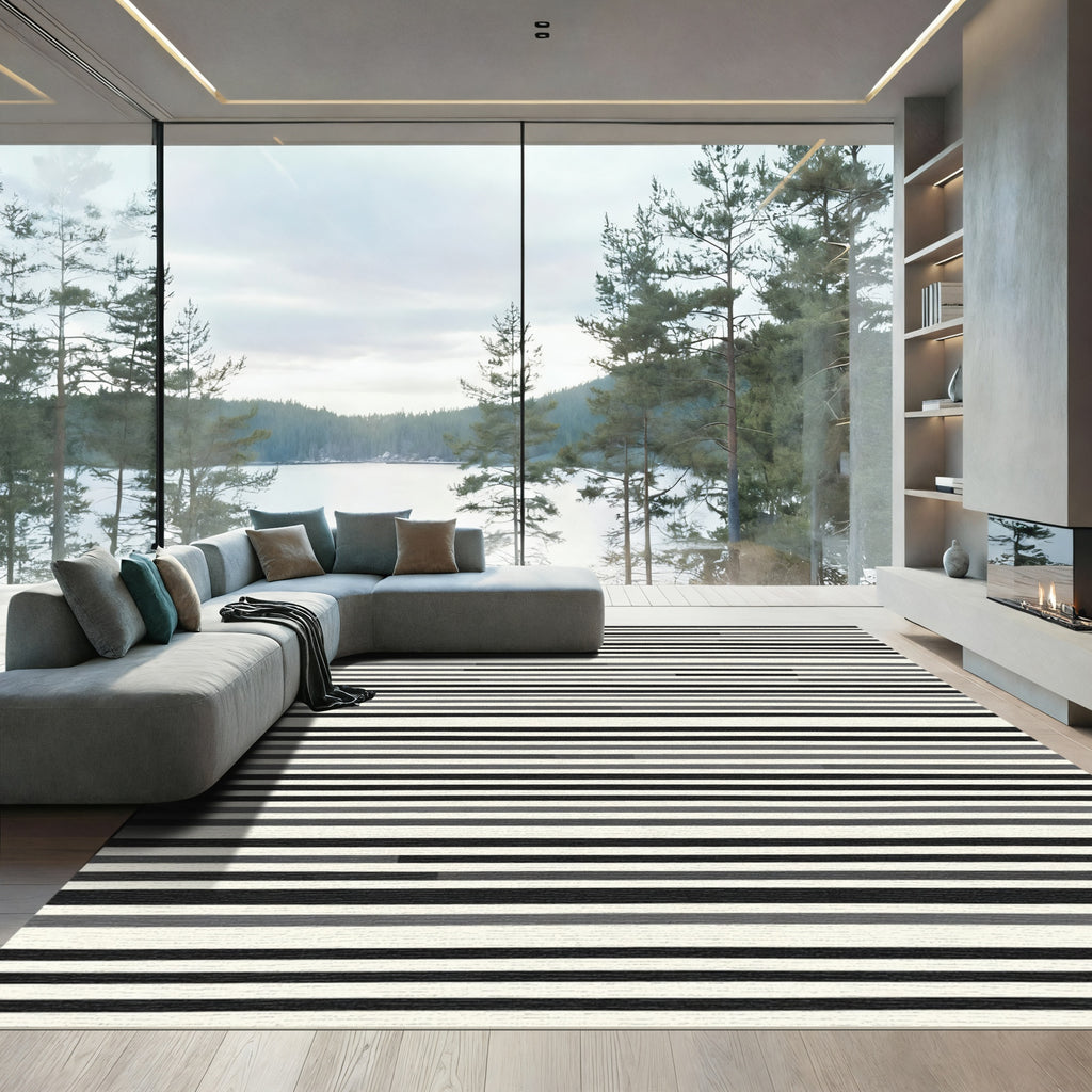Modern Gray Black White Stripe Rug