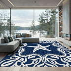 Navy Blue White Starfish Border Rug