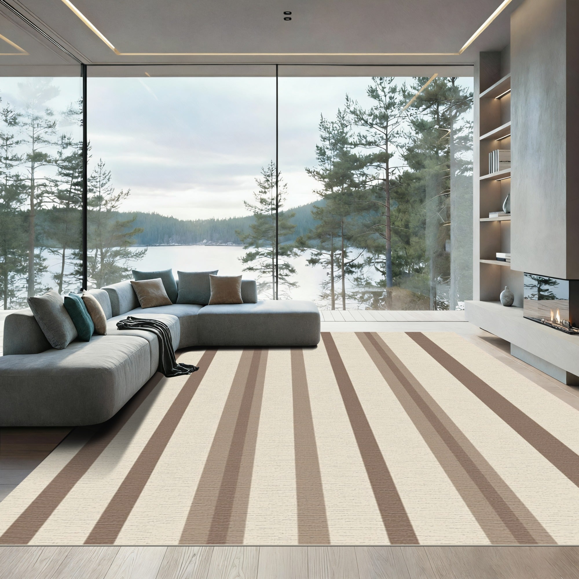 Neutral Toned Vertical Stripe Rug