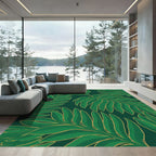 Emerald Green Tropical Foliage Outline Rug