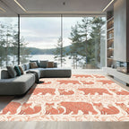 Salmon Folk Art Bear Fox Vine Repeat Rug