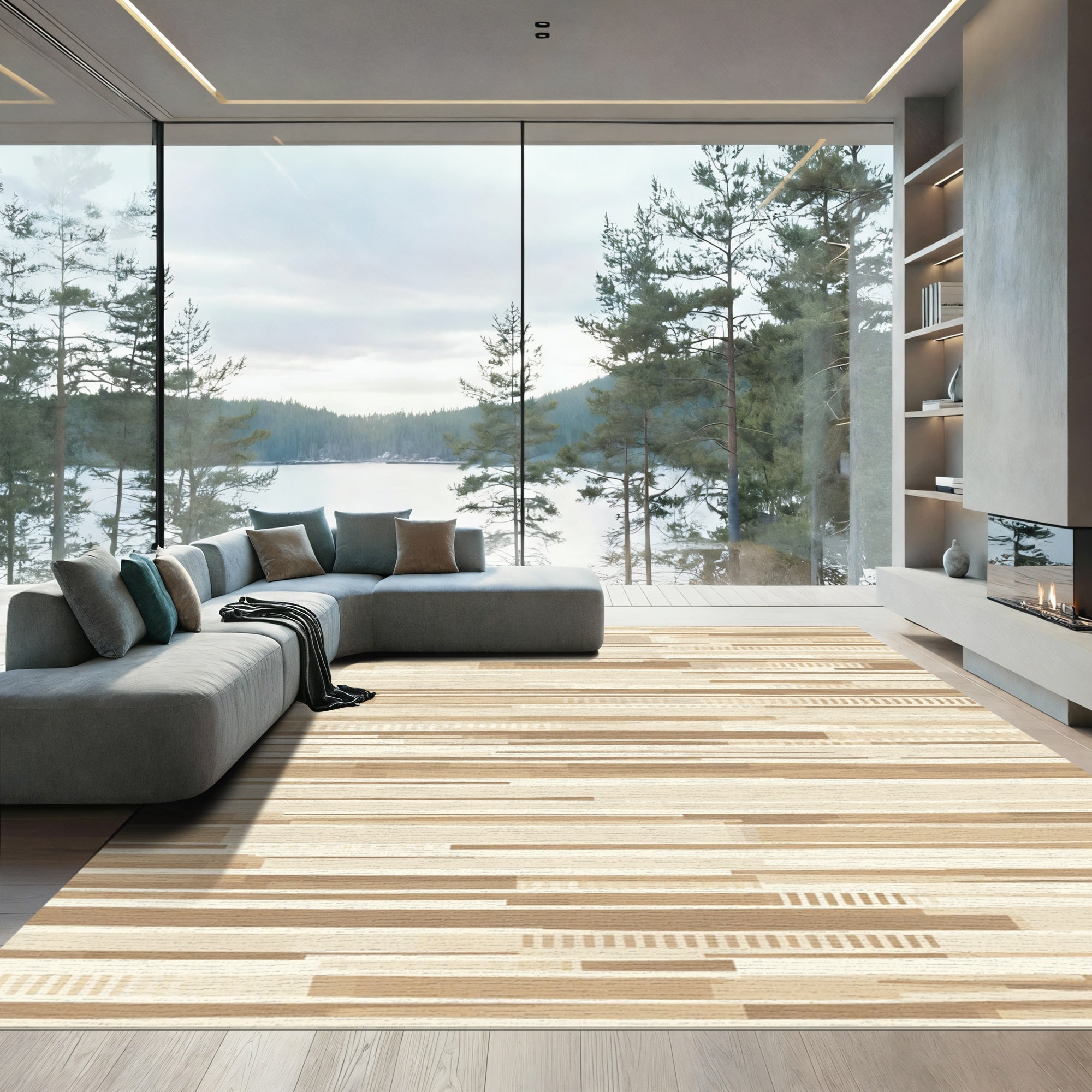 Earthy Abstract Geometric Stripe Rug