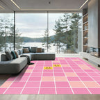 Playful Pink Grid Happy Face Rug